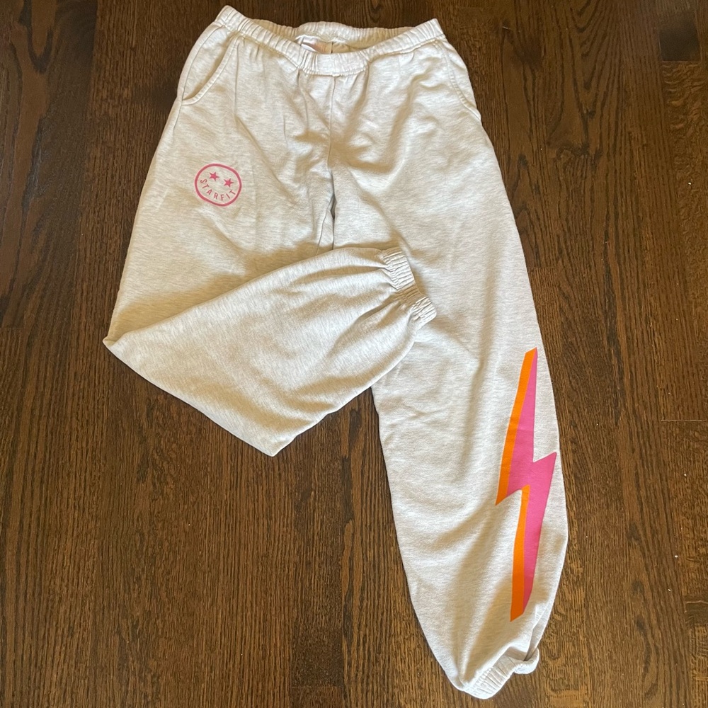 Stylish Gray Joggers with Pink and Orange Design